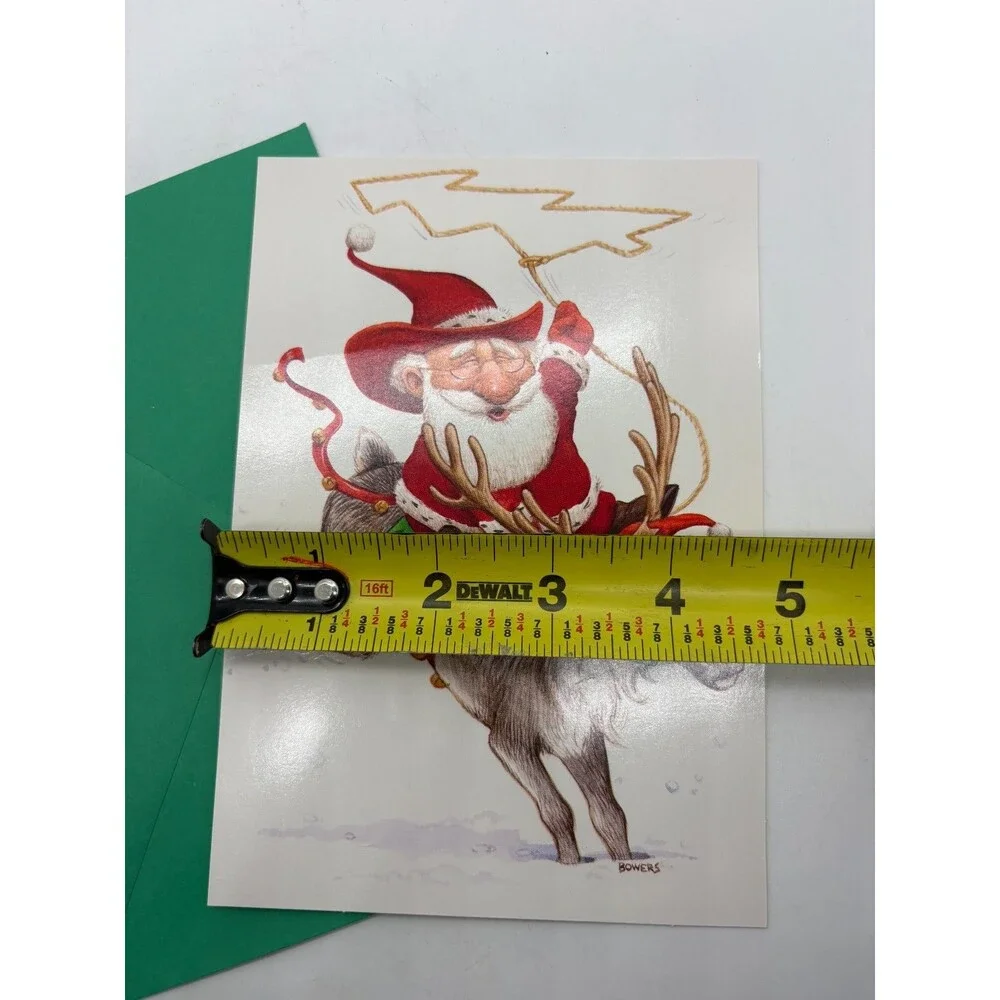 Hallmark Christmas Card Tim Bowers Santa Riding Reindeer Lasso PX 575-6